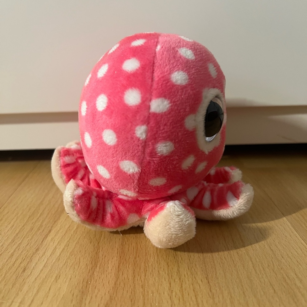 RETIRED Ty Beanie Boo “Ollie” Octopus Plush 6” – Pink Polka Dot Glitter Eyes - Picture 3 of 4
